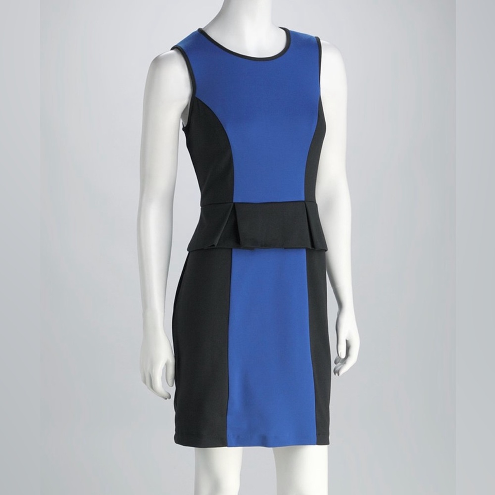 Cobalt and Black Peplum Colorblock Dress
